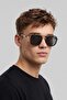 Men's Retro Half Frame Metal Sunglasses Black - 4