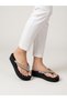 Sandy Women's Black Silver Bead Detailed Special Design Platform Flip Flops 4.5 cm