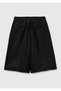 Women's Black 100% Linen Double Pleated Straight Cut Bermuda Shorts with Elastic Back - 2