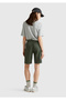Women's Khaki Cotton Blend Buttoned Front Regular Fit Bermuda Shorts - 3
