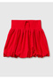 Girl's Red Elastic Waist Drawstring Balloon Cut Skirt
