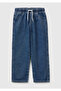 Boy's open denim pants with drawstring waist and cuffs