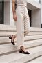 Women's Blunt Toe Thick Heel Open Back Strap Classic Heeled Shoes Likay Brown Suede - 6