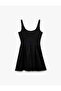 U Neck Sleeveless Stitching Detail Lined Viscose Blend Mini Flared Dress - 4