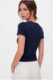 Women's Navy Blue Crew Neck Short Sleeve T-Shirt Blouse - 3