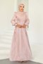 Yoryo Silk Hijab Evening Dress with Pleated and Stone Brooch Detail Pudra 1244 - 3