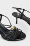 Women's Gold Buckle Detailed Thin Strap Heeled Sandals Limes Black - 5