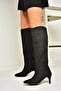 N 749204002   Black Suede Low Heeled Women's Boots - 5