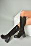 R654034003 Black Genuine Leather Thick Heeled Women's Boots - 3