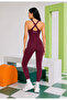 Women's Seamless Push up Sports Jumpsuit with Cross Back - Burgundy - 3