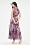 Purple Pleated Dress with Pink Pattern - 7