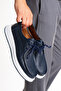 Genuine Leather Men's Navy Blue Casual Shoes White Sole Orthopedic Comfortable Milano Model