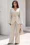 Ecru V-Neck Buttoned Belted Double Modal Women's Suit Mg2619