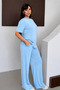 Women's Modal Fabric Short Sleeve Tracksuit Set 3081 Light Blue - 4