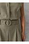 Women's sleeveless shirt collar belt detailed stylish linen jumpsuit - 6