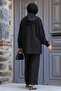 Hooded Black Hijab Double Set 20121S - 3