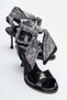 Women's Black Patent Scarf 8 Cm. Thin High Heeled Sandals Evening Dress