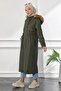 Lace Detailed Coat Khaki 15800 - 4