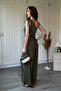 One-Shoulder Detailed Sandy Fabric Draped Khaki Jumpsuit - 4