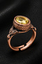 Women's Copper Ring with Yellow Citrine Natural Stone Oval Model Copper Ring