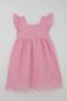 Girl's Dress with Lace Detail and Floral Embroidery, 8-14 Years, Pink - 5