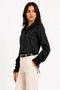 Women's Satin Shirt Long Sleeve Lace Sleeve Stylish Blouse - Black - 2