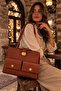 Brown Classic Form Gold Lockable Shoulder Bag |   Brown T8318