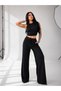 Women's Black Halter Seersucker Fabric Ribbed Double Pocket Top and Bottom Set - 6