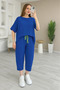 Women's Short Sleeve Crew Neck Viscose Two Thread Blouse and Pants Double Set - 2
