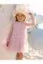 Baby Girl and Child Rose Embossed Tulle Detailed Birthday and Special Occasion Dress with Tulle Sleeves - 2