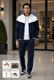 Navy Blue High Collar Parachute Fabric Detailed Tracksuit Set with Zipper Pockets, Straight Leg, Two Yarn Fabric, Men's - 4