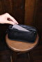 Men's Black Card Holder Luxury Portfolio Handbag with Belt - 7