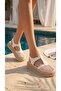 Women's White Mesh Detailed Straw High-Heeled Sandals 4cm Byndk95 - 4
