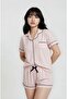 Women's Powder Striped Viscose Peter Pan collar Short Sleeve Shorts Pajama Set - 3