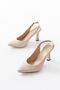 Zri̇n-601 Beige Open Back Daily Women's Heeled Sandals with Stone Accessories 10.5 cm - 4