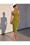 Off Shoulder Midi Crepe Dress 581832 F.Green - 3