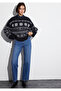 New Year's Themed Navy Blue Sweater Oversized / Wide Cut 1710804-84371