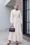 Baby Collar Half Buttoned Scalloped Dress -Beige - 5