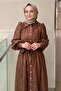 Front Buttoned Belted Burnout Evening Dress - 3