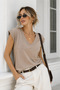 Women's Beige Viscose Front Back V-Neck T-Shirt Bat Sleeve Relaxed Blouse - 3
