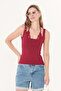 Burgundy Invisible Double Layer Square Neckline Lace Detailed Ultra Soft 95% Natural Viscose Full Stretch Undershirt - 5