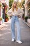 The Women's Light Blue Snow Wash Super High Waist Wide Leg Denim Jeans