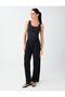 Black Straight Cut Regular Leg Regular Waist Snap Closure Palazzo Trousers - 3