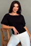 Black Boat Neck Waist-Sitting T-Shirt Mg2807 - 3
