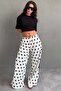 Ecru Polka Dot Side Striped Wide Leg Women's Sweatpants Mg2860 - 3