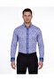 Men's Blue Striped Shawl Patterned Cuff Detailed Sporty Stylish Shirt