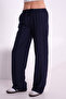 Navy Blue Linen Effect Loose Fit Belted Trousers - 6