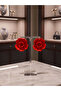 Women's Earrings Large Red Rose Model - 6 cm Minimalist Hoop/ Stud Rose Flower Earrings - 4