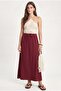 Women's Seaside Burgundy Lined Elastic Waist Pocket Woven Long Skirt