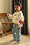 Mini Girl's Plaid Heart Patterned Jeans Pants Set - White - 2